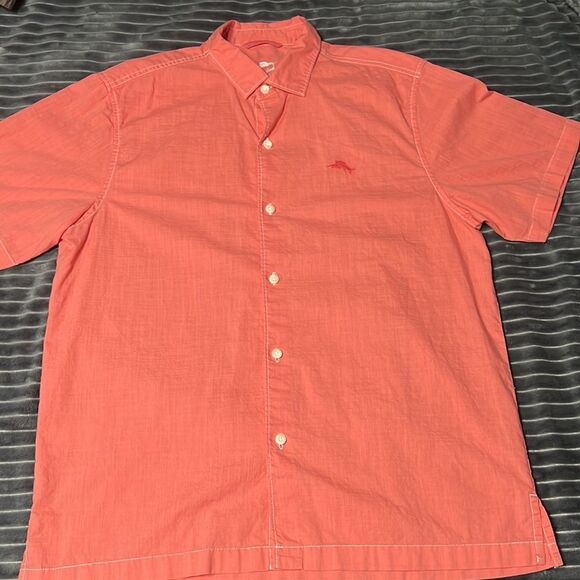 🔥🔥 Tommy Bahama Cotton Salmon Button Down Short Sleeve Beachy Shirt - PERFECT - Picture 9 of 11